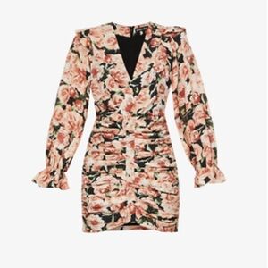 LAVISH ALICE
Floral-print ruched crepe mini dress